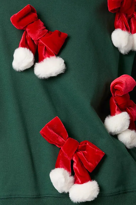 Christmas Bow Embellished Long-sleeved Sweatshirt