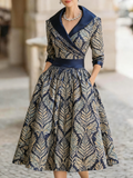 Women's abstract jacquard printed mid-length dress