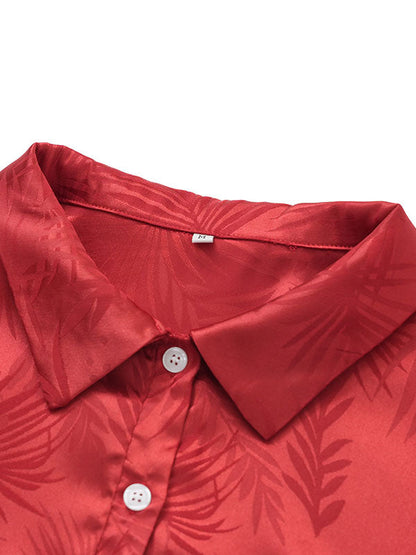 Loose Puff Sleeves Jacquard Split-joint Lapel Blouses