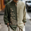 Men's Japanese-style Bamboo Waves Pattern Linen Blend Shirt elevenforest