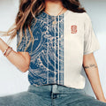 Vintage Sea Wave Art Pattern Print Color Block Short-Sleeved T-Shirt elevenforest