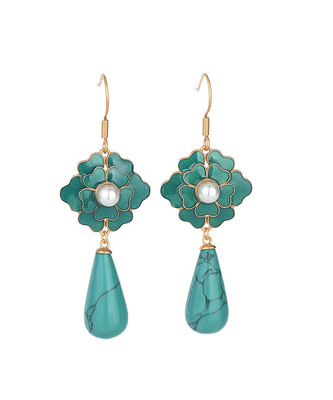 Grass Green Gold Plated Turquoise Drop Earrings