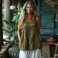 Vintage Tribal Pattern Art Sleeveless Linen Blend Tank Top elevenforest