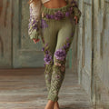 Lassy Gradient Purple Lavender And Floral Art Cozy Knit Leggings elevenforest