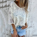 Comstylish Vintage Floral Lace Embroidery Art Linen Blend Tunic