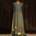 Vintage Denim Blue Chiffon Violet Embroidery Sleeveless Dress elevenforest