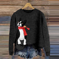 Comstylish Funny Boston Terrier Wear A Red Scarf At Christmas Applique Art Cozy Sweater