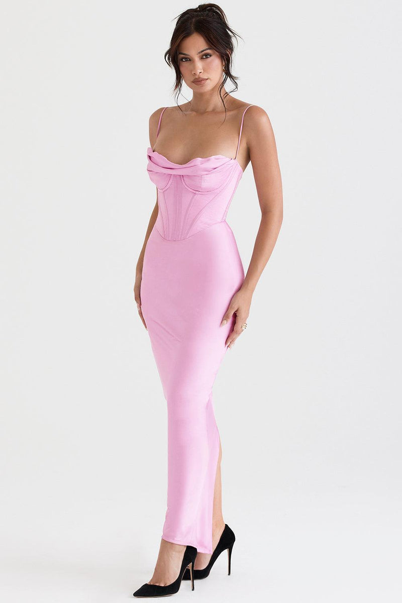 Satin Sleeveless Corset Midi Dress