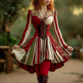 Women's Christmas Candy Stripe Casual V-neck Dress elevenforest