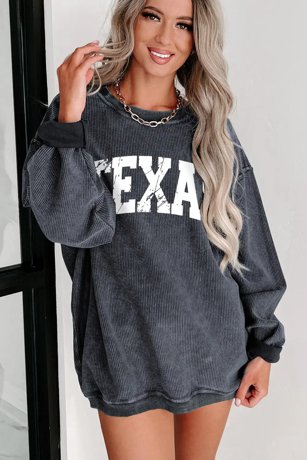 Cozy Gray Texas Graphic Corded Sweatshirt