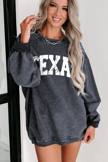 Cozy Gray Texas Graphic Corded Sweatshirt
