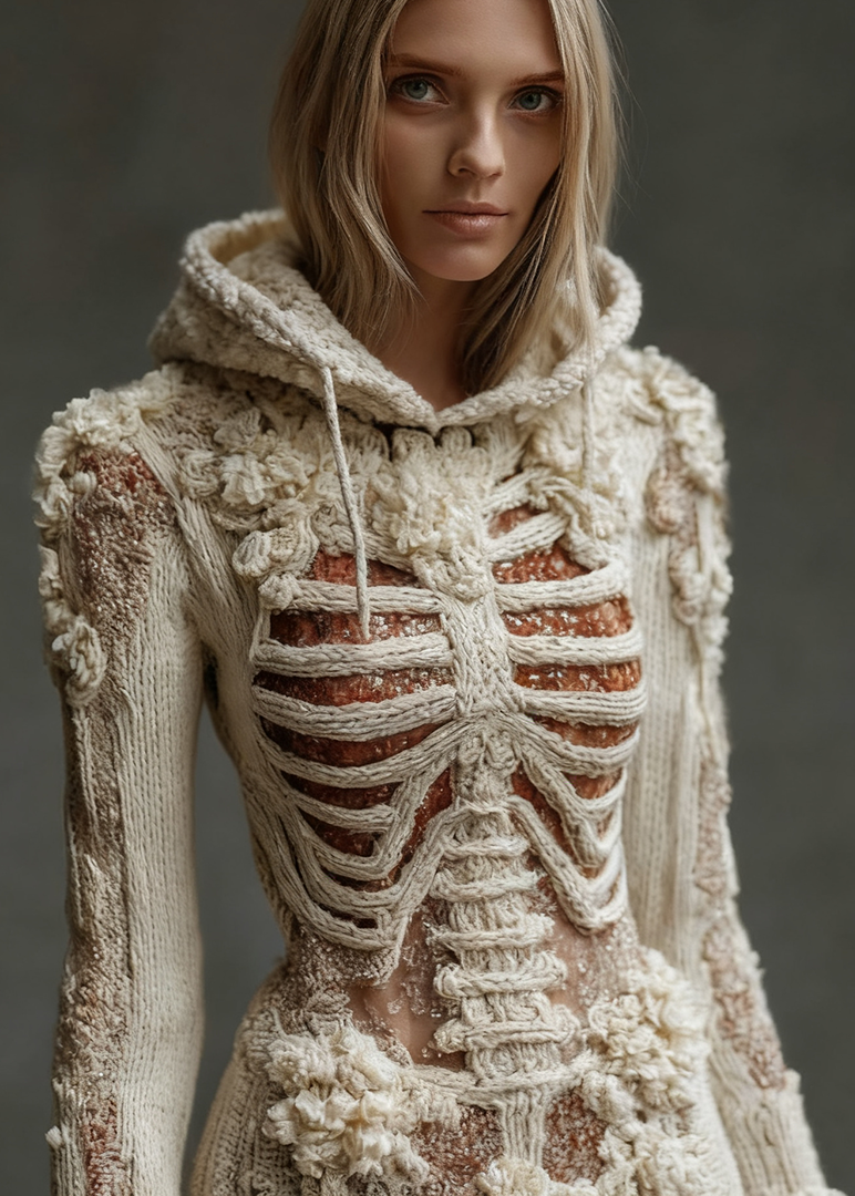 Comstylish Women's Vintage Skeleton And Floral Art Cozy Hooded Sweater