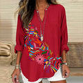 Women's Floral And Bird Art Print Cotton And Linen Shirt elevenforest