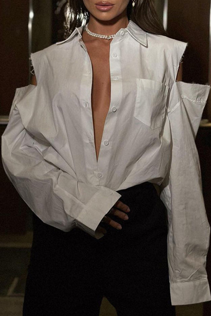 Hollowed Out Buttons Tops