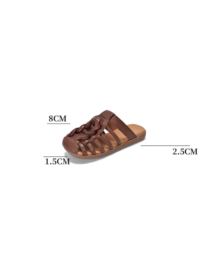 Summer Leather Spliced Flat Slippers Ui1025