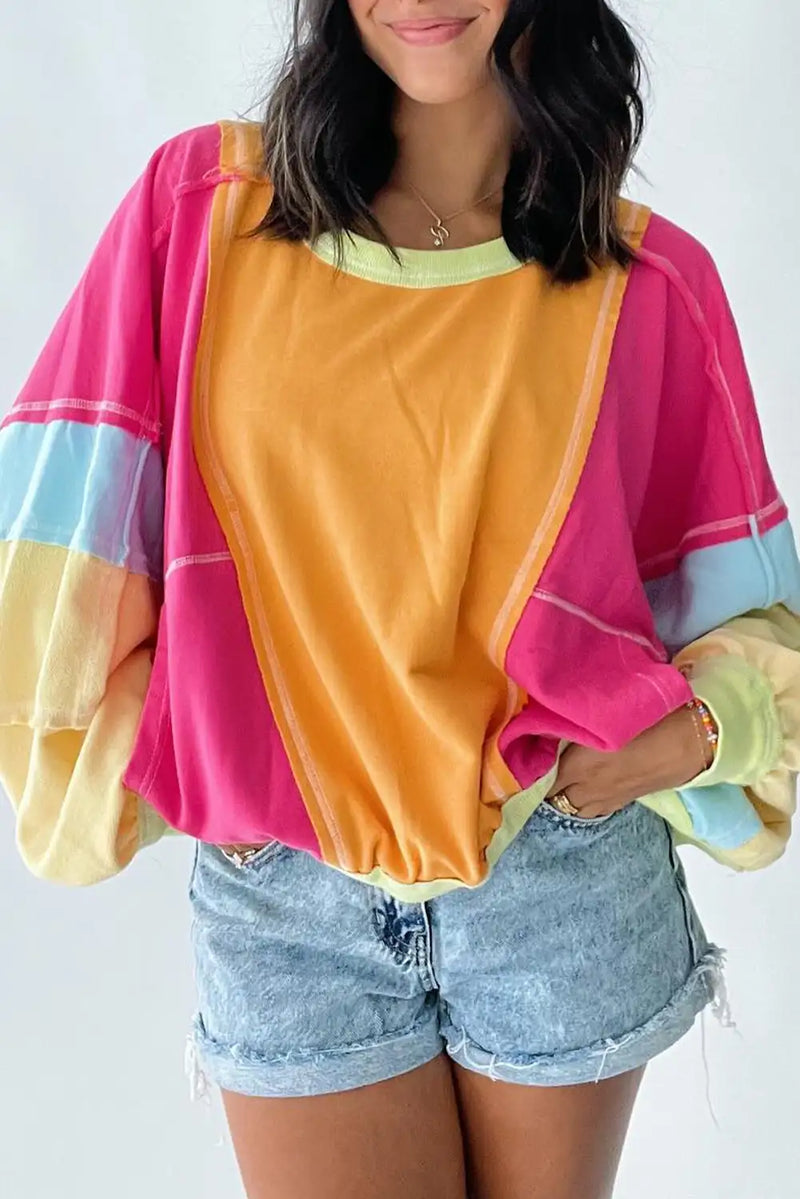 Colorblock Rose Red Sweatshirt