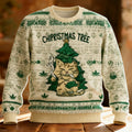 Comstylish Cute And Quirky Cat Christmas Tree Pattern Warm Crew Neck Sweater