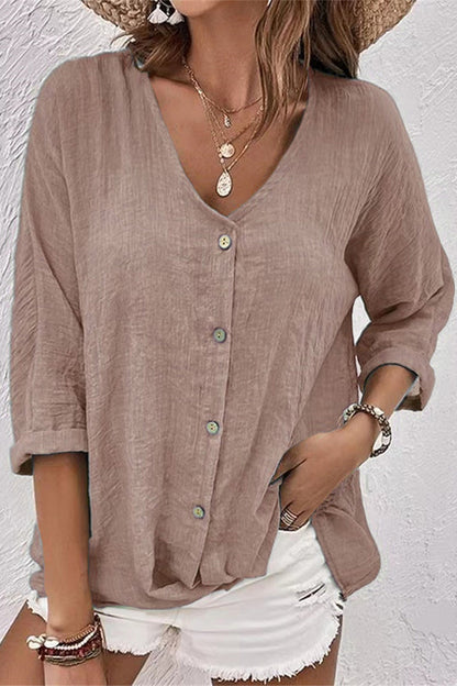 Simplicity Buttons V Neck Tops