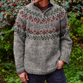Vintage Fairman Island Knitted Jacquard Stand Collar Zipper Sweater elevenforest