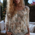 Ladies' Three-dimensional Flower Vintage Round-neck Long-sleeved Top elevenforest