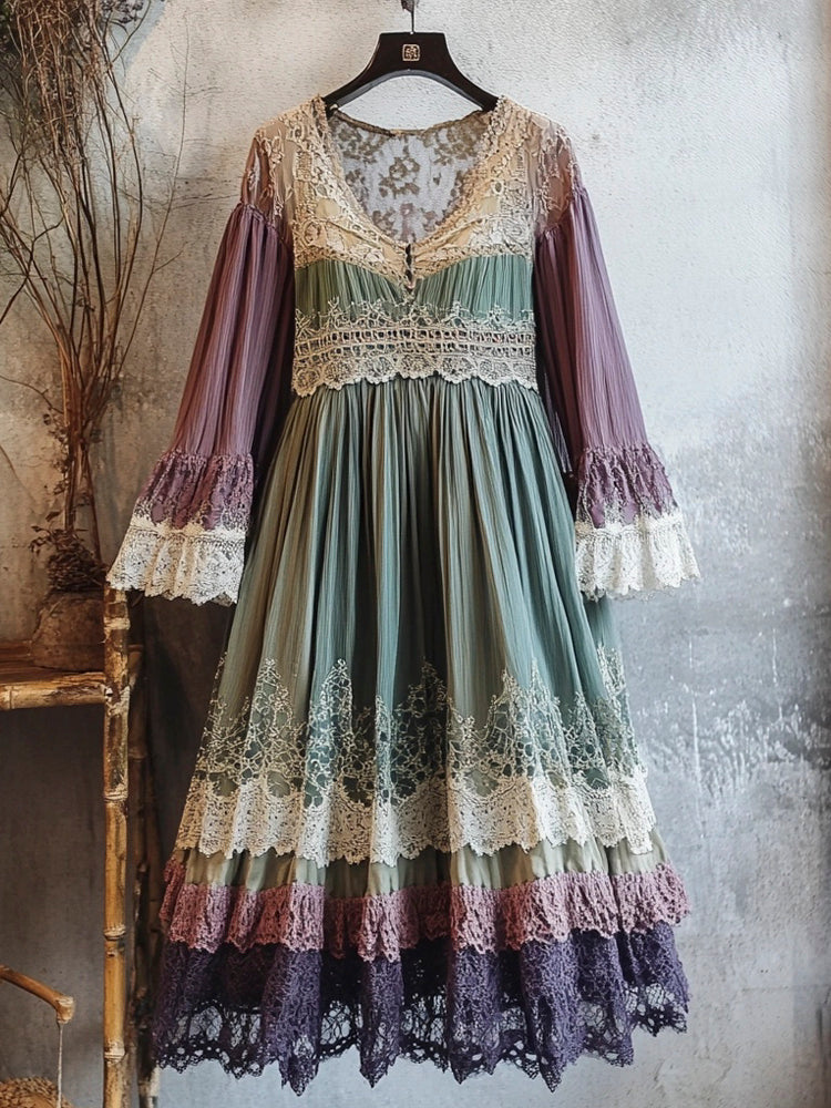 Vintage Lace Floral Women's Long Dress elevenforest