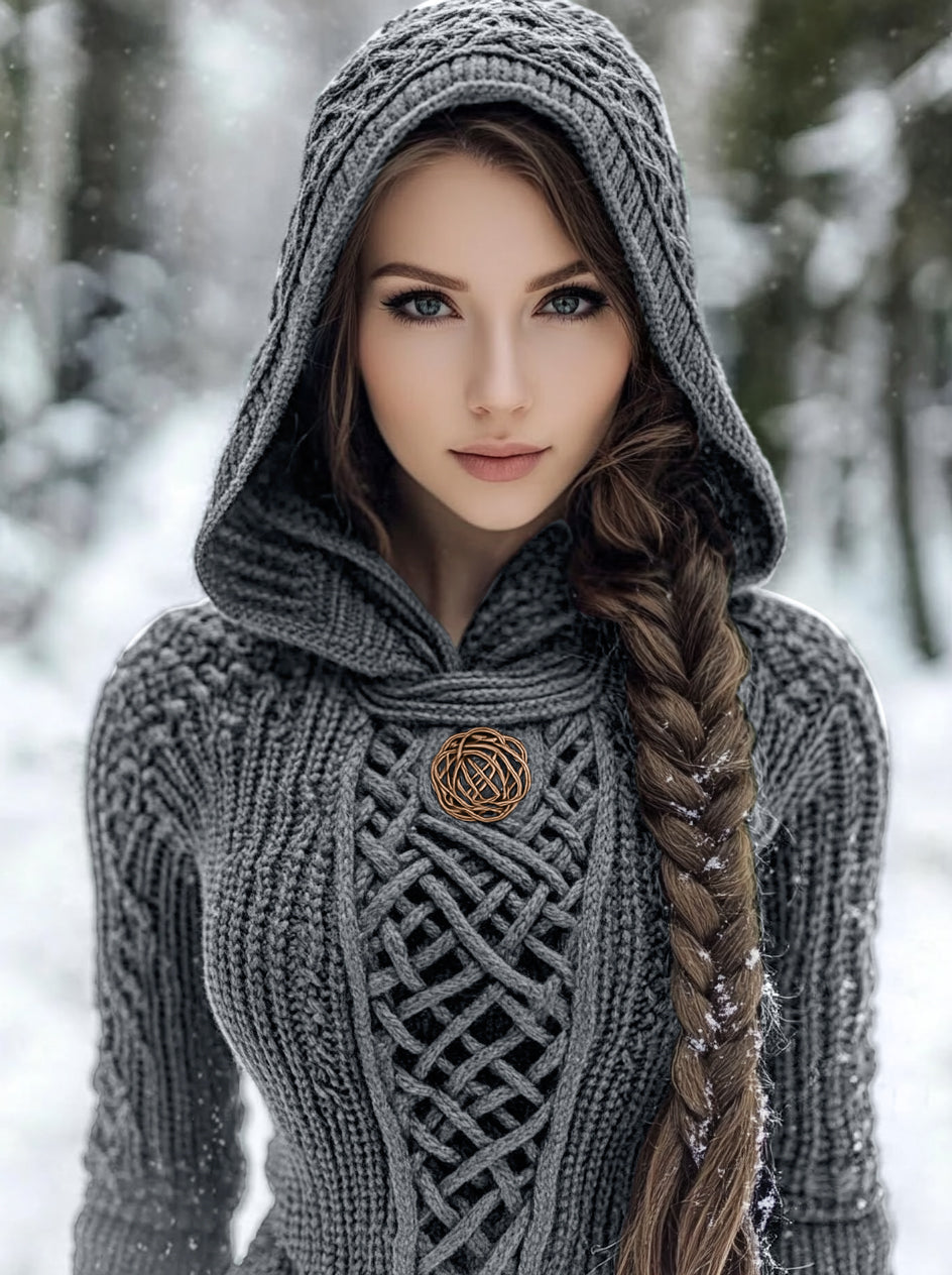 Women's Viking Style Knitted Cozy Hooded Sweater elevenforest