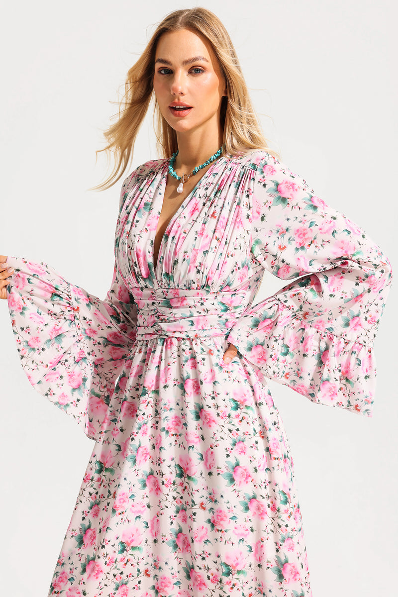 V-neck Ball Sleeve Midi Dress