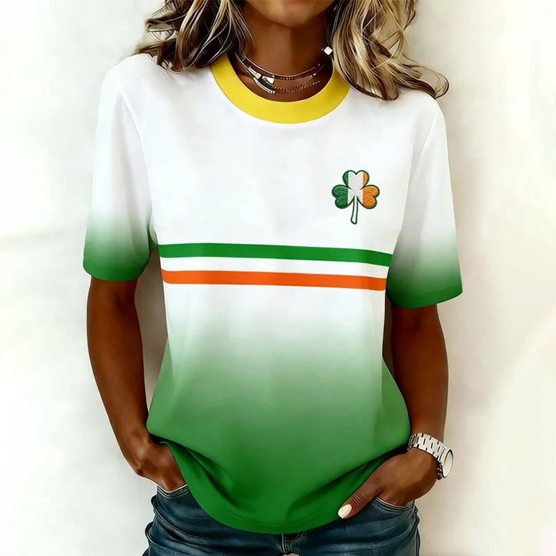 Comstylish Women's St. Patrick's Day Gradient Print Crew Neck Short Sleeve T-shirt