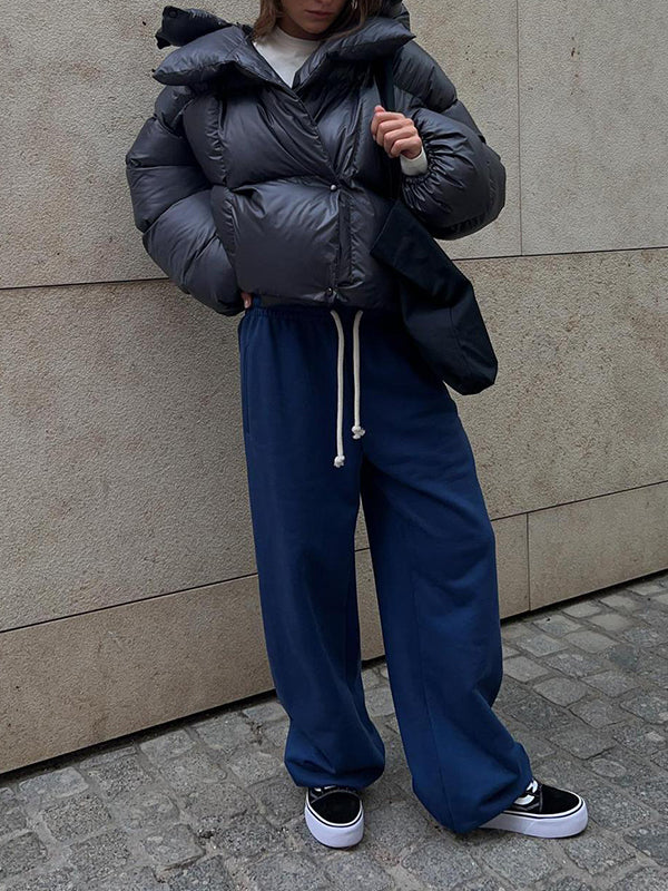 Long Sleeves Loose Color Split-joint Hooded Padded Coat
