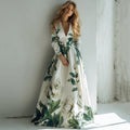 Women's Vintage Floral Art V-neck Long Sleeve Maxi Dress elevenforest