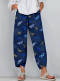 Sashiko Moths Japanese Art Cropped Casual Pants elevenforest