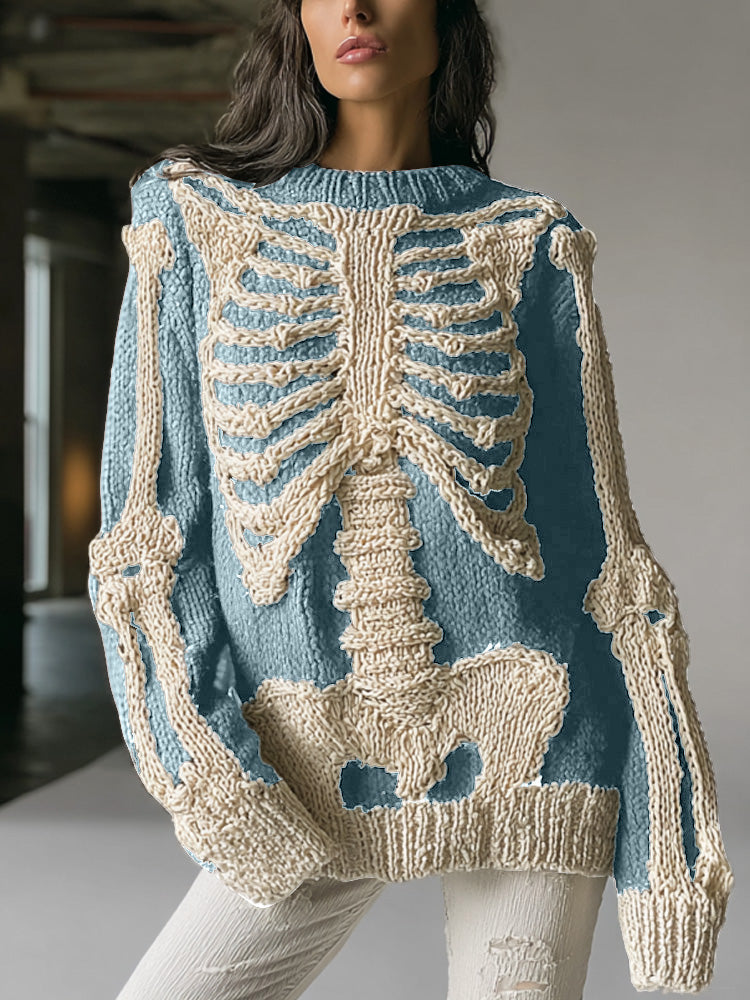 Women's Vintage Halloween Skull Embroidered Sweater artswardrobe