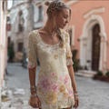 Bohemian Style Floral Pattern Design Women's Round Neck Dress elevenforest