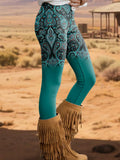 Western Retro Floral Print Leggings elevenforest