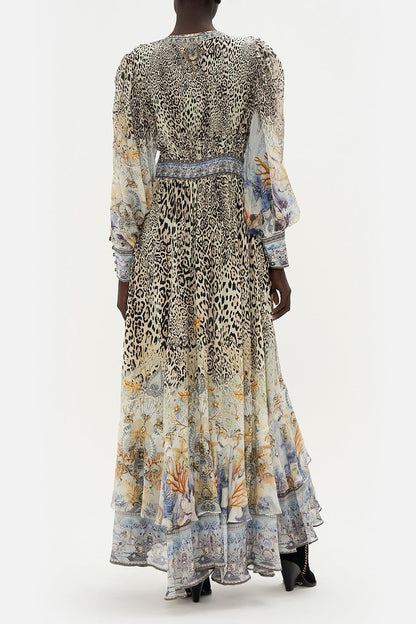 Chiffon Leopard Print V-neck Maxi Dress
