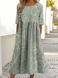 Women's Vintage Floral Print Linen Dress elevenforest