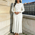 Comstylish Women's Elegant Style Button Long Sleeve Solid Color Dress