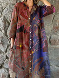 Women's Art Abstract Floral Pattern Shirt Style Cotton and Linen Dress