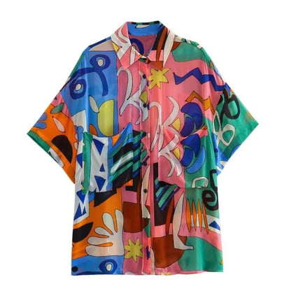 ’s Polo Collar Short Sleeve Blouse With Pocket Decoration