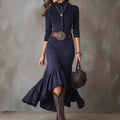 Comstylish Vintage High Collar Irregular Hem Velvet Dress （with Belt）