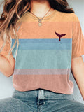 Whale Tail Art Print Casual Cotton T-Shirt elevenforest