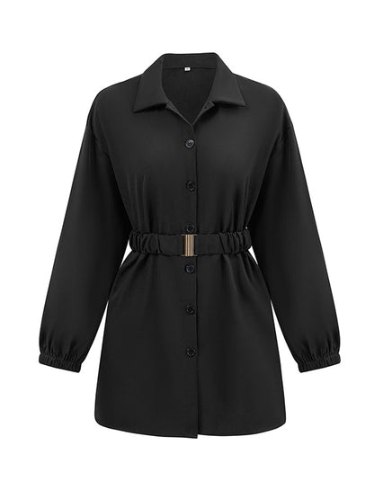 Loose Belted Color Lapel Blouses&shirts Tops Shirts Tops