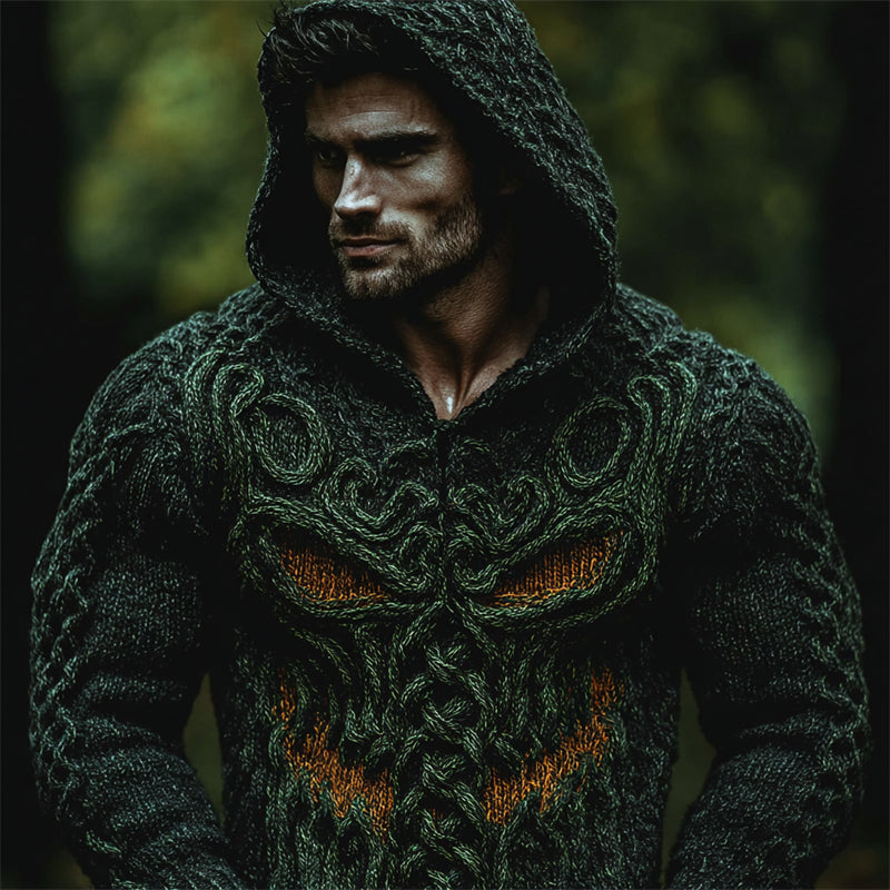 Men's Halloween Forest Monster Celtic Cozy Knit Hooded Sweater elevenforest