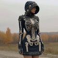 Women's Halloween Skull Art Comfortable Denim Mini Skirt elevenforest