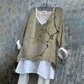 Women Japanese Art Branch Printed V Neck Shirt elevenforest