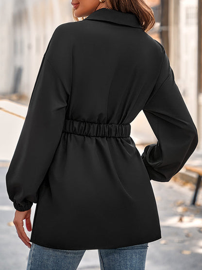 Loose Belted Color Lapel Blouses&shirts Tops Shirts Tops