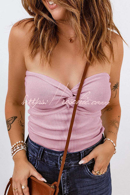 Tube Knit Ribbed Slim Backless Tank Top