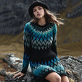 Women's Retro Icelandic Geometric Gradient Pattern Cozy Knit Mini Sweater Dress elevenforest