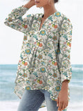 Sweet Summer Fruit And Floral Pattern Printed Women's Casual Linen V-neck Shirt