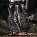 Retro  Viking Celtic Embroidery Art Linen Long Loose Wide-leg Pants elevenforest